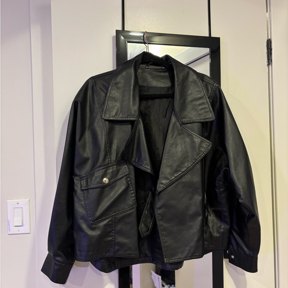 Black Faux Leather Jacket for Women XL